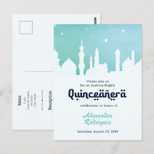 Turquoise Arabian Nights Waterverf Quinceañera Briefkaart