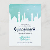 Turquoise Arabian Nights Waterverf Quinceañera Briefkaart (Voorkant)