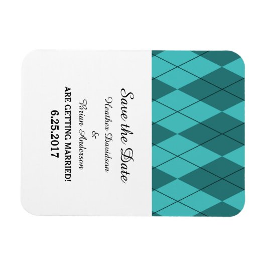 Turquoise Argyle Save the Date Flexi Magnet Magneet (Horizontaal)