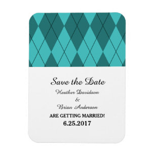 Turquoise Argyle Save the Date Flexi Magnet Magneet