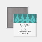 Turquoise Argyle Save the Date Magnet (Voorkant / Achterkant)