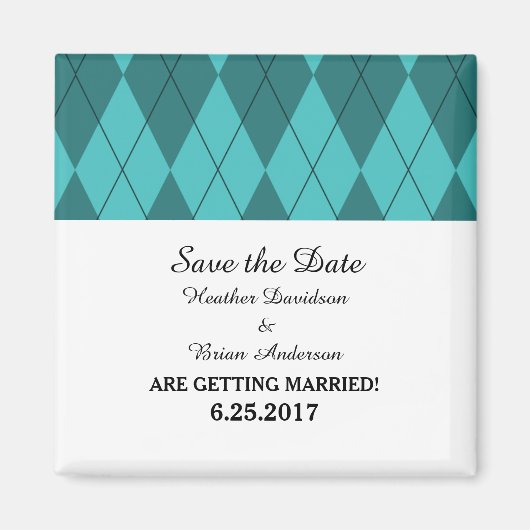 Turquoise Argyle Save the Date Magnet (Voorkant)