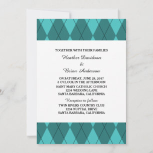 Turquoise Argyle Wedding Invite Kaart