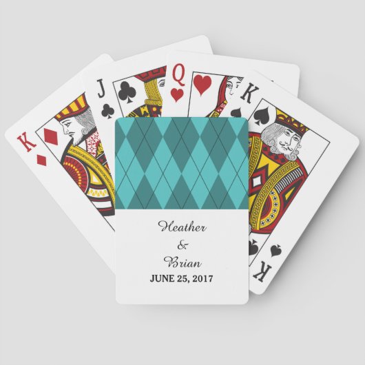 Turquoise Argyle Wedding Pplaykaarten Pokerkaarten (Achterkant)
