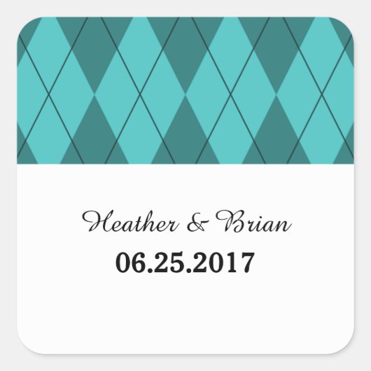 Turquoise Argyle Wedding Stickers (Voorkant)