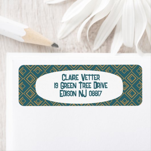 Turquoise art deco etiket (Insitu)