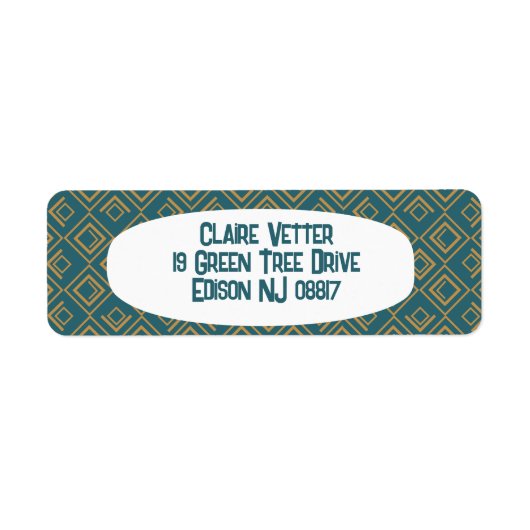 Turquoise art deco etiket (Voorkant)