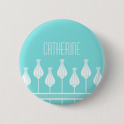 Turquoise Art Deco Floral Button (Voorkant)