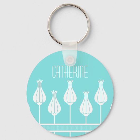 Turquoise Art Deco Floral Sleutelhanger (Voorkant)