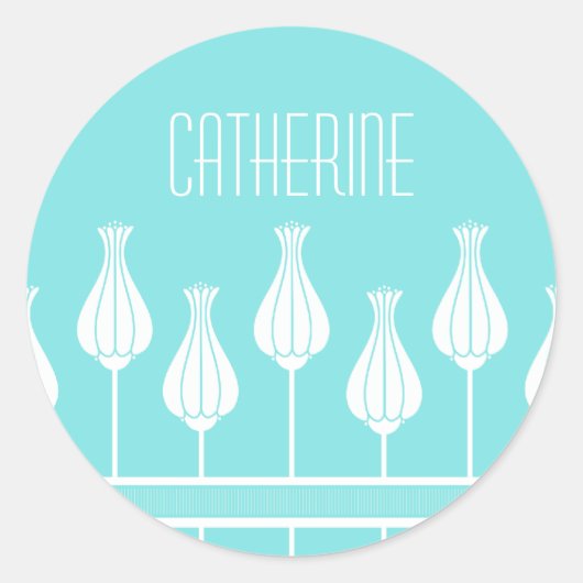 Turquoise Art Deco Floral Stickers (Voorkant)
