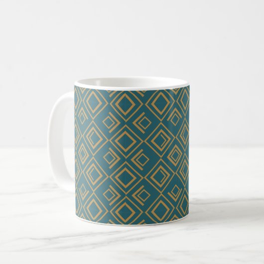 Turquoise art deco koffiemok (Voorkant links)