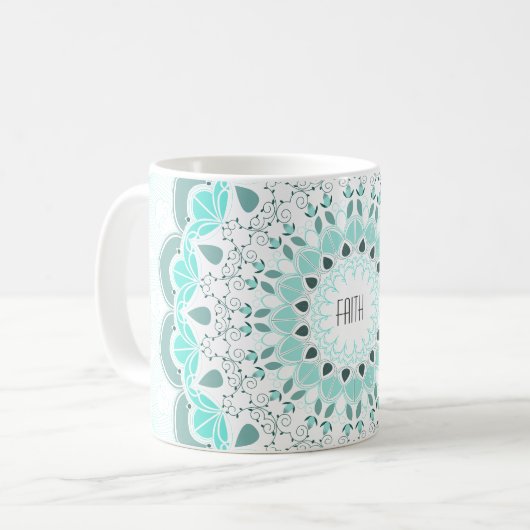 Turquoise Art Deco Mandala Mok (Voorkant links)