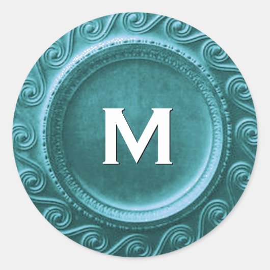 Turquoise Art Deco Wedding Monogram M Sticker (Voorkant)