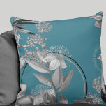 Turquoise Artistic Floral Design Sierkussen<br><div class="desc">Stijlvolle werpkussens zijn voorzien van een kunstmatig botanisch bloemontwerp in een turkooiskleurpalet met zilvergrijze en zwarte accenten. Een artistiek bloemontwerp kenmerkt een bloeiende myrtle tak en een abstracte samenstelling met zwakke geometrische cirkels en olijftakken, en bloeiende bloemen op een gekleurde achtergrond van woeste wijn. Deze gelaagde samenstelling is gebaseerd op...</div>