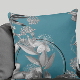 Turquoise Artistiek Bloemendesign Worpkussen Kussen