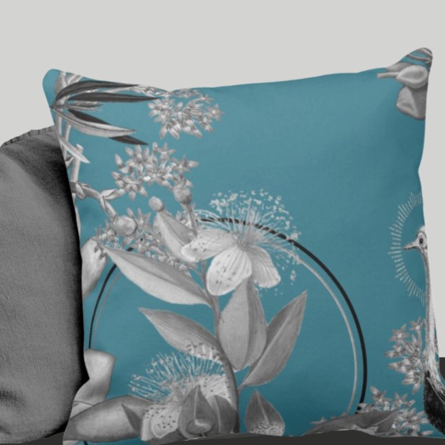 Turquoise Artistiek Bloemendesign Worpkussen Kussen (Creator heeft geüpload)