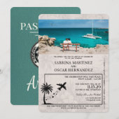 Turquoise Aruba Passport Huwelijksuitnodiging Kaart (Voorkant / Achterkant)