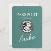 Turquoise Aruba Passport Huwelijksuitnodiging Kaart (Achterkant)