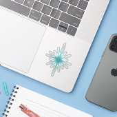 Turquoise Atomic Starburst Mid Century Modern Sticker (Laptop met iPhone)