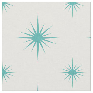 Turquoise Atomic Starburst Mid Century Patroon Stof