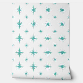 Turquoise Atomic Starburst Midden-eeuws patroon Behang