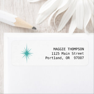 Turquoise Atomic Starburst Retro Mideeuw Etiket