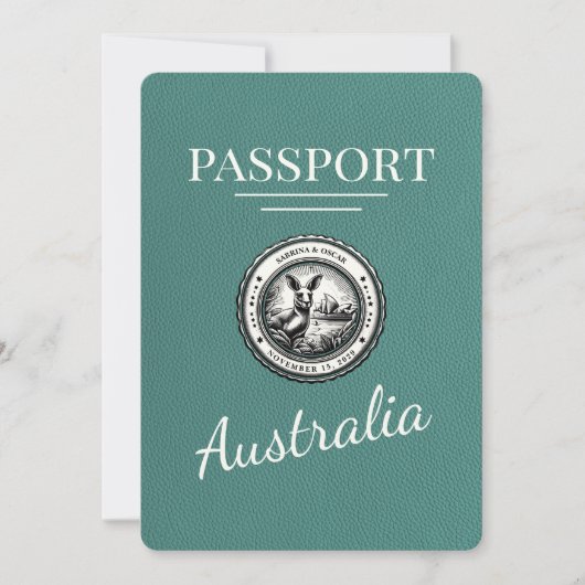 Turquoise Australië paspoort Bewaar de datum Save The Date (Voorkant)