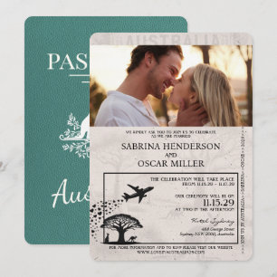 Turquoise Australië Passport Wedding Kaart