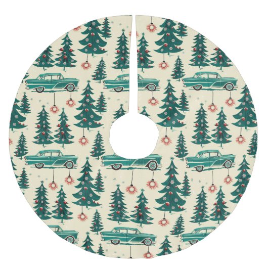 Turquoise Auto's Midcentury Kerst Display Kerstboom Rok (Voorkant)