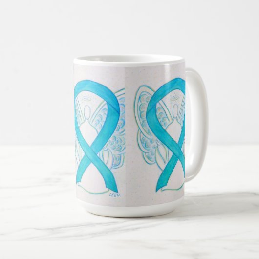 Turquoise Awareness Ribbon Angel Art Mok (Voorkant rechts)