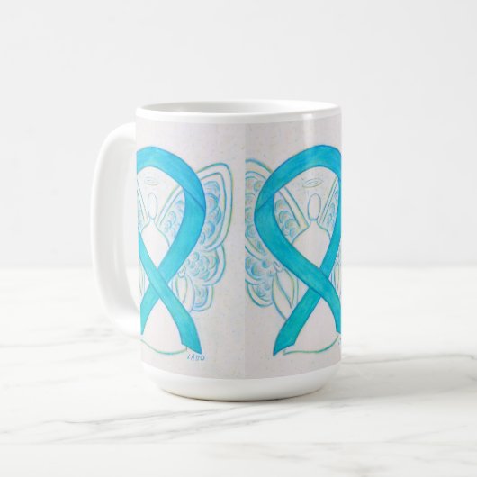 Turquoise Awareness Ribbon Angel Art Mok (Voorkant links)