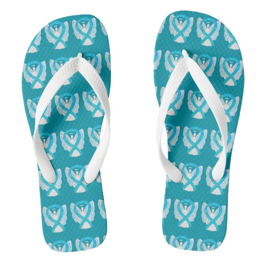 Turquoise Awareness Ribbon Angel Custom Teenslippe Teenslippers (Voetbed)