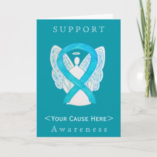 Turquoise Awareness Ribbon Angel Gepersonaliseerd  Kaart (Voorkant)