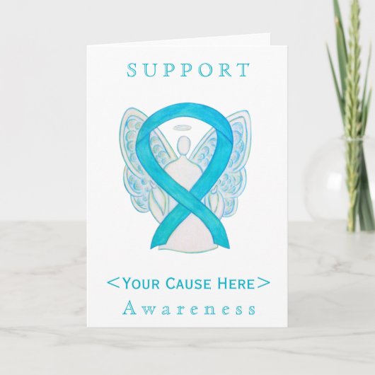 Turquoise Awareness Ribbon Angel Gepersonaliseerd Kaart (Voorkant)