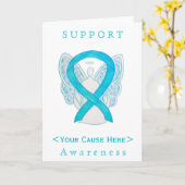 Turquoise Awareness Ribbon Angel Gepersonaliseerd Kaart (Gele Bloem)