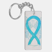 Turquoise Awareness Ribbon Angel Key chain Sleutelhanger (Voorkant Links)