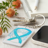 Turquoise Awareness Ribbon Angel Key chain Sleutelhanger (Voorkant Rechts)
