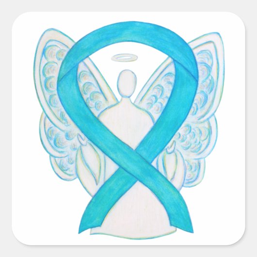 Turquoise Awareness Ribbon Angel Sticker Decals (Voorkant)