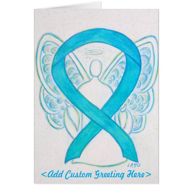 Turquoise Awareness Ribbon Angel Wenskaart (Voorkant)