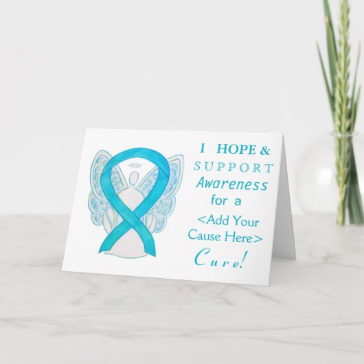 Turquoise Awareness Ribbon Custom Angel-kaarten Kaart (Voorkant)