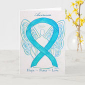 Turquoise Awareness Ribbon Wenskaart Kaart (Gele Bloem)