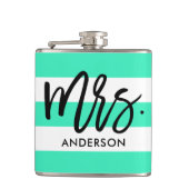 Turquoise Awning Stripes en Mrs Text Heupfles (Voorkant)