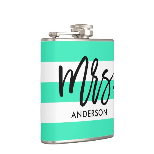 Turquoise Awning Stripes en Mrs Text Heupfles (Rechts)