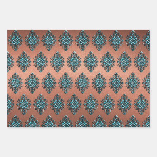 Turquoise Aztec-symbool Inpakpapier Vel (Voorkant 2)