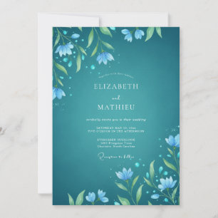 Turquoise Azuur Aquarel Bruiloft Kaart
