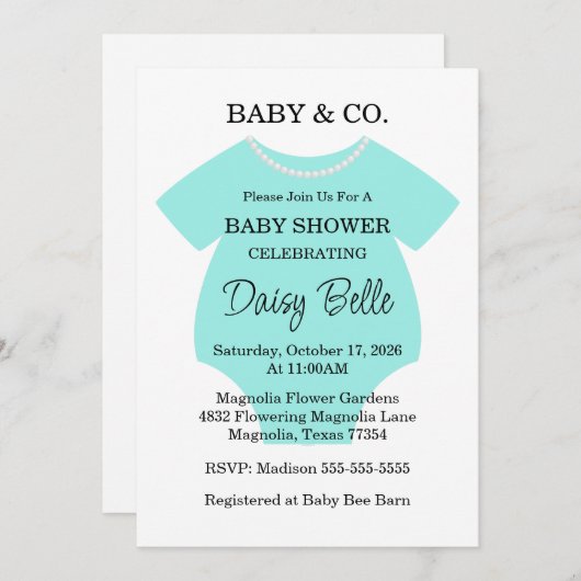 Turquoise Baby & Co. Baby Shower Brunch Kaart (Voorkant / Achterkant)
