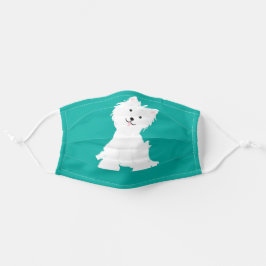Turquoise Background met White Dog Stoffen Mondkapje