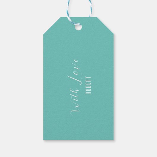 Turquoise background white moderne Typografie Cadeaulabel (Achterkant)
