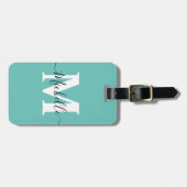 Turquoise Bagagelabel met Monogram (Voorkant horizontaal)
