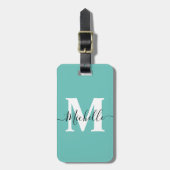 Turquoise Bagagelabel met Monogram (Voorkant verticaal)